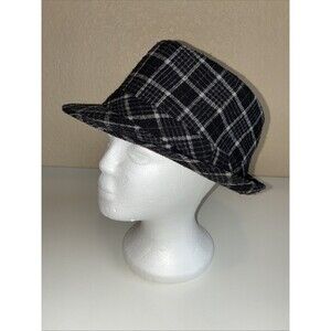 Westend Plaid Trilby Fedora Black White Checkered Plaid Short Brim Hat Sz L/XL